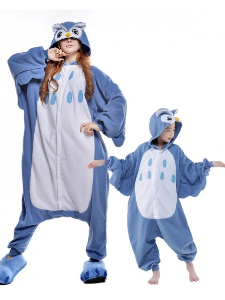 Blaue Eule Kigurumi Unisex Onesie Pyjamas Tier Kostüme für Erwachsene und Kinder