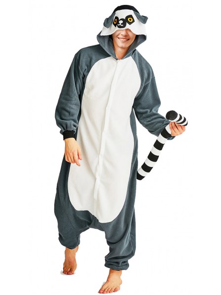Herren Lemur Fasching Kostüm Overall Schlafanzug Cosplay Halloween Party Freizeitkleidung