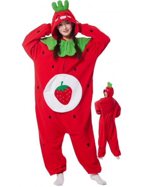 Erwachsenes Erdbeer Fasching Kostüm Onesie Jumpsuit Freizeitkleidung Schlafanzug Einfacher Cosplay