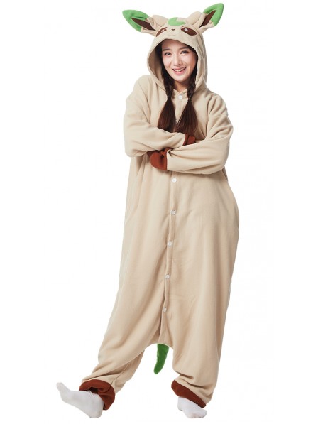 Erwachsenes Leafeon Fasching Kostüm Onesie Jumpsuit Freizeitkleidung Schlafanzug Einfacher Cosplay