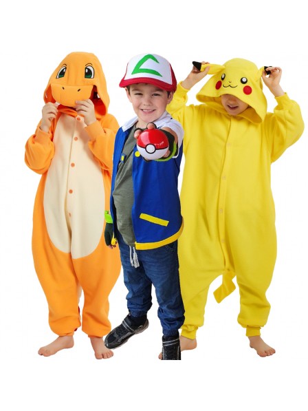 Kinder Pokemon Gruppenkostüme Ash Ketchum & Pikachu und Snorlax Onesie tolles Geschenk