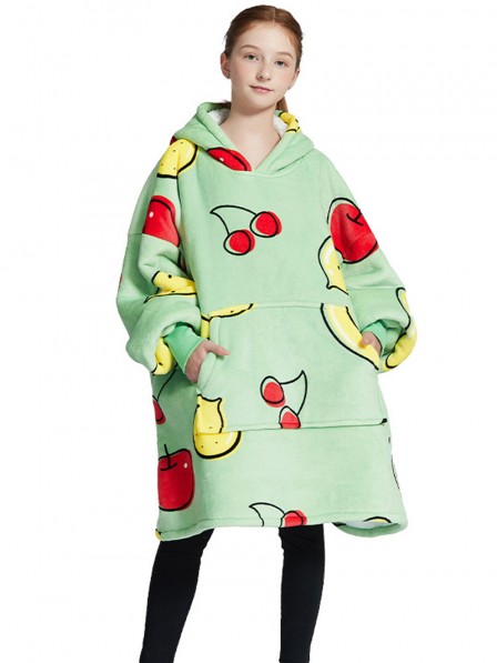 Grüner Kirsch Decken Hoodie Gemütlicher Decken Sweatshirt für Kinder