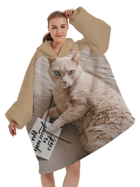 Brauner Katzen Hoodie Decke Übergroße Sweatshirt Decke
