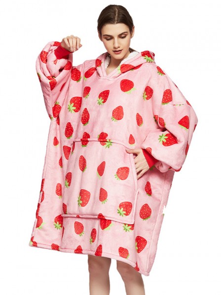 Übergroßer Decken Hoodie Tragbare Decke Erdbeer Gemütliches Sweatshirt