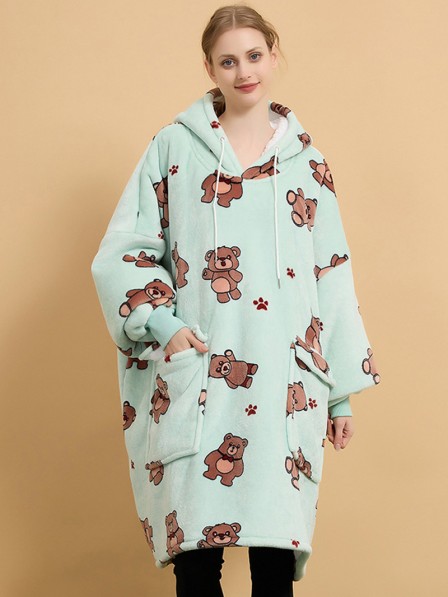Cartoon Bären Tragbare Decken Hoodie Übergroße Homewear