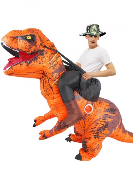 Aufblasbares Dinosaurier Kostüm Reiter Trex Blow up Faschingskostüme Halloween Kostüme Orange