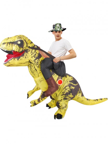 Aufblasbares Dinosaurier Kostüm Reiter Trex Blow up Karneval Kostüm Halloween Kostüme Gelb
