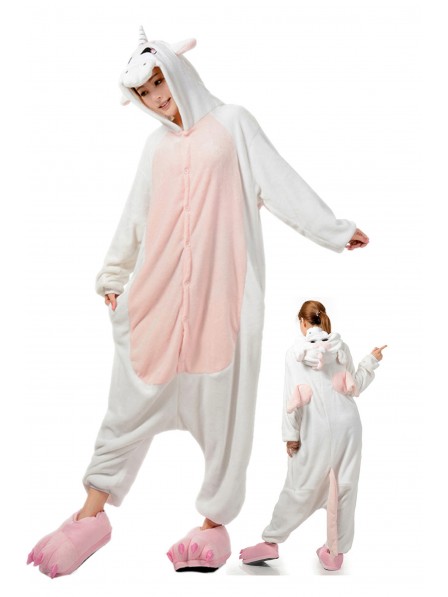 Weisses Einhorn Pyjama Onesies Weich Tier Kostüme Für Damen & Herren Schlafanzug Kostüm