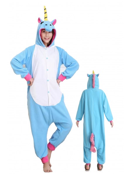 Blaues Einhorn Pyjama Onesies Weich Tier Kostüme Für Damen & Herren Schlafanzug Kostüm