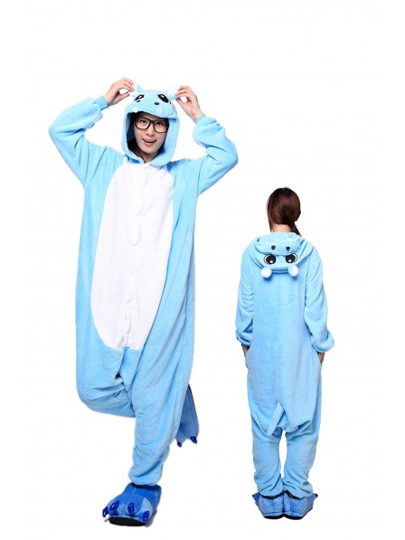 Blau Hippo Pyjama Onesies Weich Tier Kostüme Für Damen & Herren Schlafanzug Kostüm