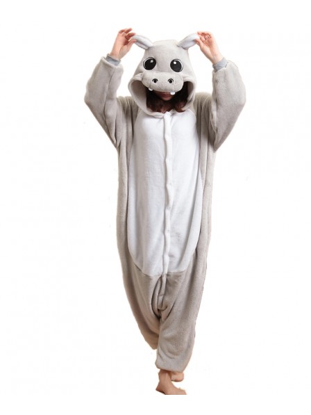 Grau Hippo Pyjama Onesies Weich Tier Kostüme Für Damen & Herren Schlafanzug Kostüm