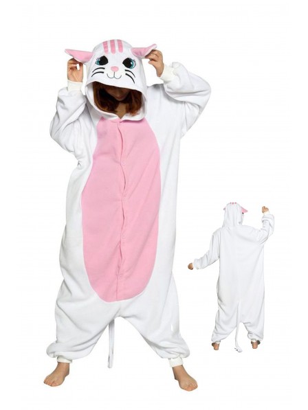 Weiße Katze Pyjama Onesies Weich Tier Kostüme Für Damen & Herren Schlafanzug Kostüm