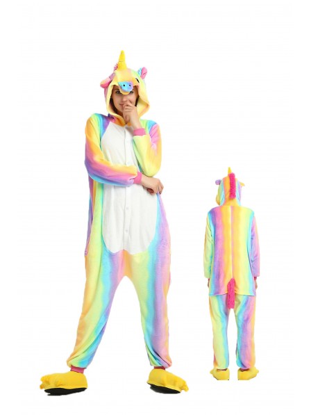 Regenbogen Einhorn Pyjama Onesies Weich Tier Kostüme Für Damen & Herren Schlafanzug Kostüm