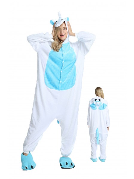 Blaues Einhorn mit Flügeln Pyjama Onesies Weich Tier Kostüme Für Damen & Herren Schlafanzug Kostüm