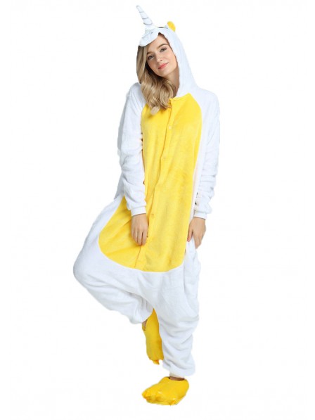 Gelbes Einhorn Pyjama Onesies Weich Tier Kostüme Für Damen & Herren Schlafanzug Kostüm