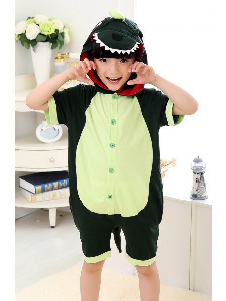 Grüner Dinosaurier Onesie Kids Kigurumi Sommer Kurze Ärmel Tier Kostüme Für Jugend