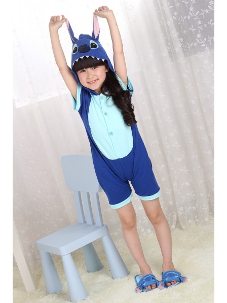 Blauer Stitch Onesie Kids Kigurumi Sommer Kurze Ärmel Tier Kostüme Für Jugend