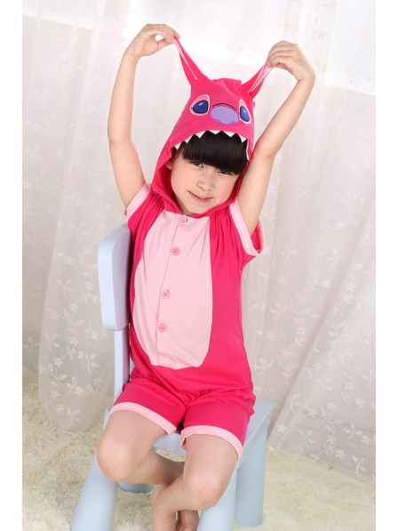 Pink Stitch Onesie Kids Kigurumi Sommer Kurze Ärmel Tier Kostüme Für Jugend
