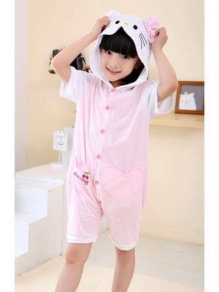 Kitty Katze Onesie Kids Kigurumi Sommer Kurze Ärmel Tier Kostüme Für Jugend