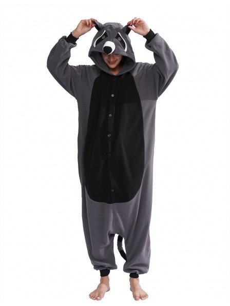 Grey Raccoon Onesie Pyjama Kostüm Halloween Outfit for Erwachsene & Teens