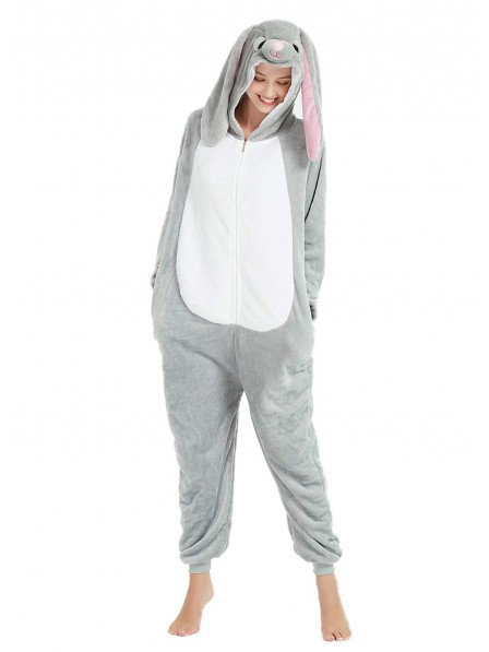 Grey Bunny Rabbit Onesie Pyjama Kostüm Halloween Outfit for Erwachsene & Teens