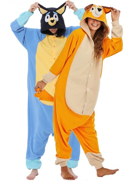 Blauer Hund & Gelber Hund Onesie Pyjama Kostüm Halloween Outfit for Erwachsene & Teens