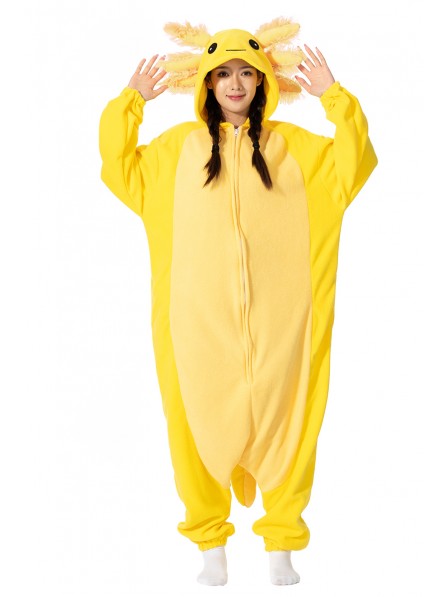 Yellow Axolotl Onesie Pyjama Kostüm Für Erwachsene Schlafanzug