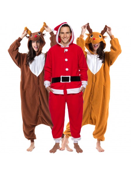 Christmas Matching Santa Claus & Reindeer Onesie Pyjama Kostüm Für Erwachsene Schlafanzug