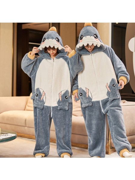 Einteiliger Hai Pyjama Overall mit Reißverschluss Onesies für Erwachsene