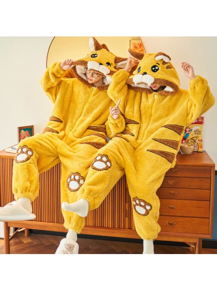 Cartoon Tiger Einteiliger Pyjama Paare Nachtwäsche Winter verdickte Nachtwäsche