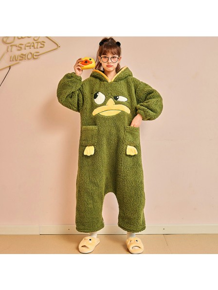 Mädchen Onesie Winter Warme Nachtwäsche Anime Cartoon Ente Pyjamas