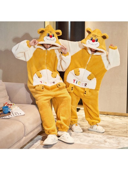 Einteiler für Paare Cartoon Tiger Plüsch Overall Pyjama