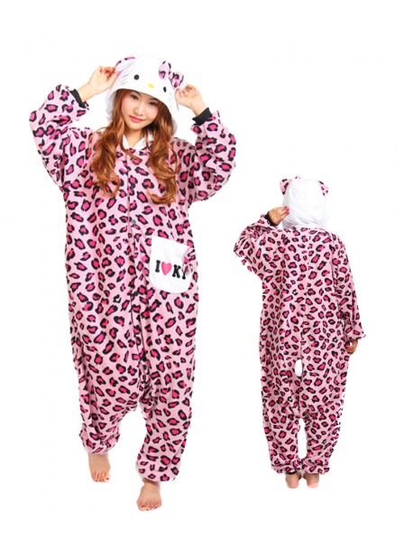 Pink Leopard Kitty Pyjama Onesie Tier Schlafanzug Kostüm