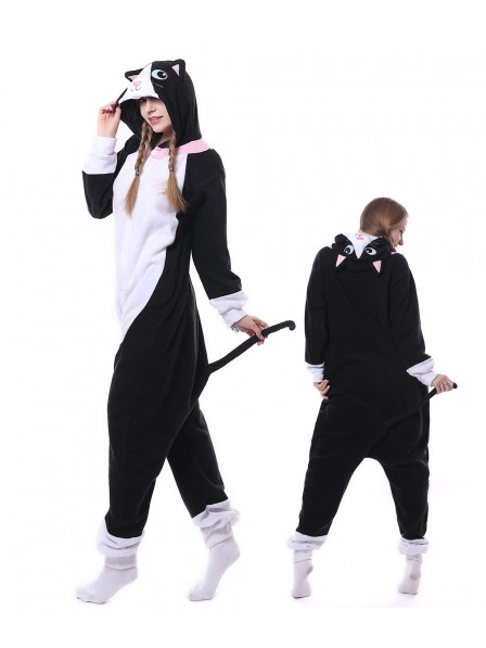 Schwarze Katze Pyjama Onesies Tier Schlafanzug Kostüm