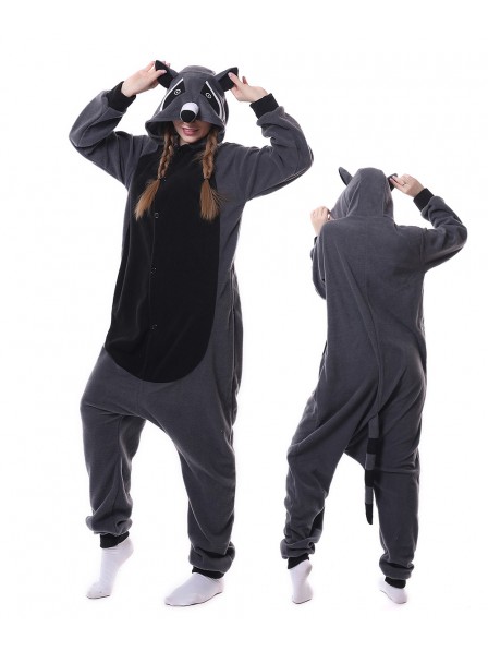 Grauer Panda Waschbär Pyjama Onesies Tier Schlafanzug Kostüm